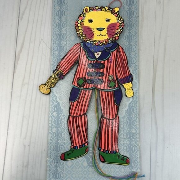 Pull String Toy Jumping Jack Puppet Circus Clown Lion Artisan Wall Art Decor - Picture 2 of 9